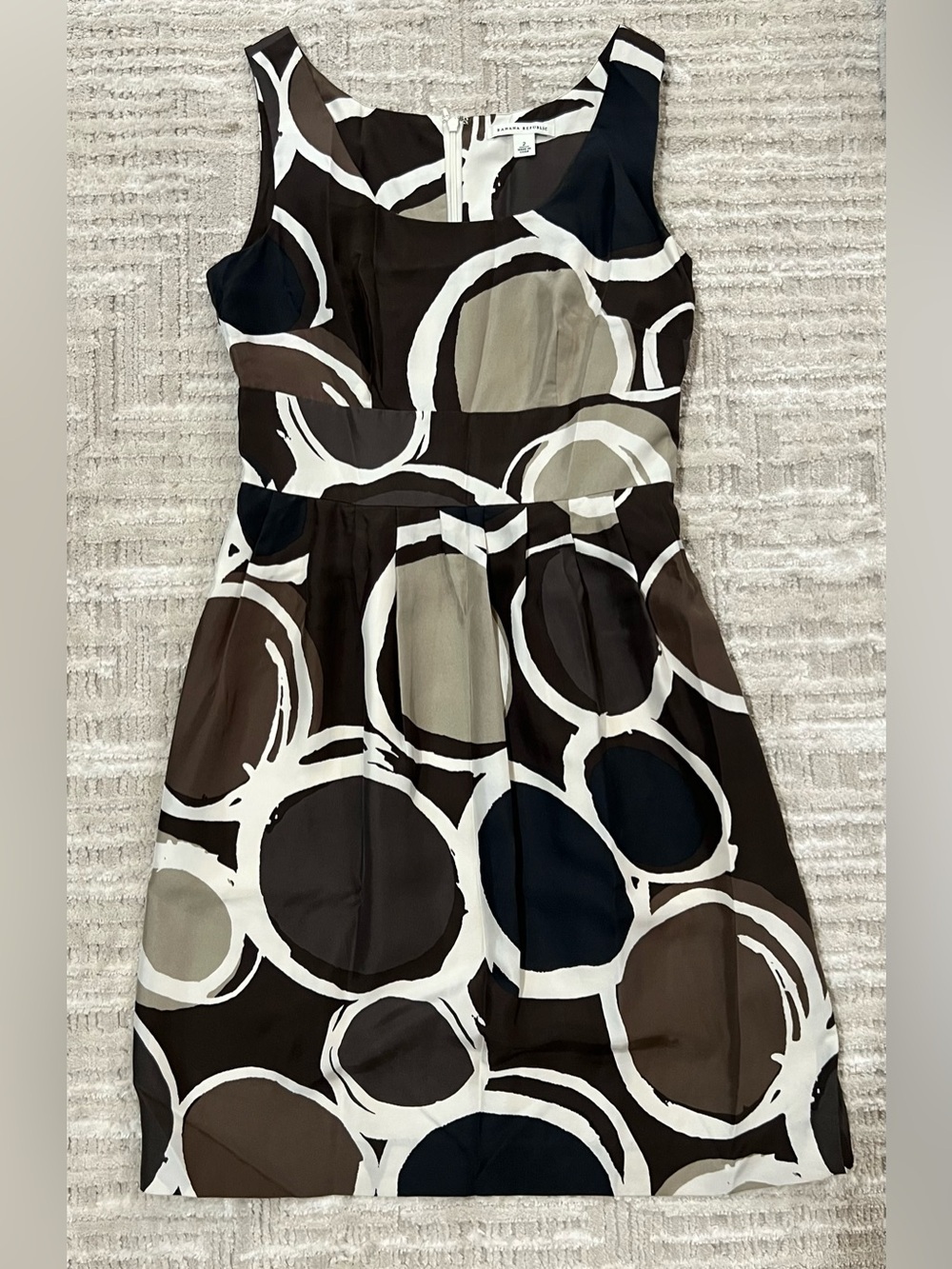 Silk Banana Republic Womens Dress Brown Hues Sleeveless Geometric Pockets Sz 2